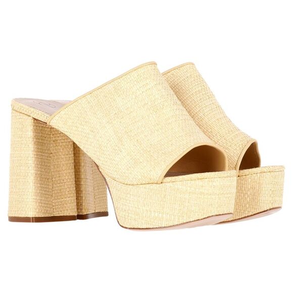 Porte & Paire Weaved Platform Mule Sandals in Yellow Vegetable Fiber - Picture 4 of 6